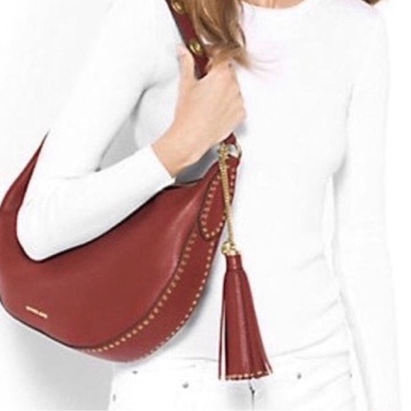 Michael Kors Red Hobo Bag with Gold Accents - Picture 2 of 9